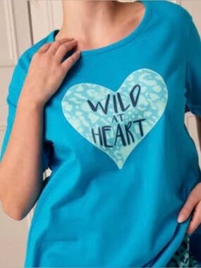 Women’s blue top pj cotton plus 2x Short-Sleeve PJ Top dreams  co wild at HEART